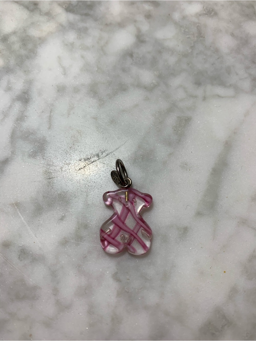 Tous Pink Glass Teddy Bear Pendant Charm